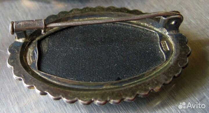 Брошь серебро 875 Свердловск, янтарь, СССР