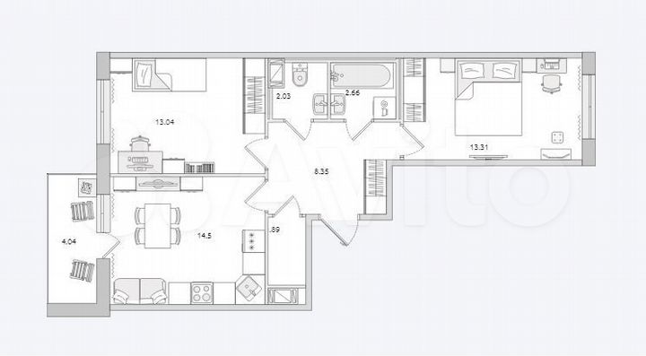 2-к. квартира, 59,8 м², 14/15 эт.