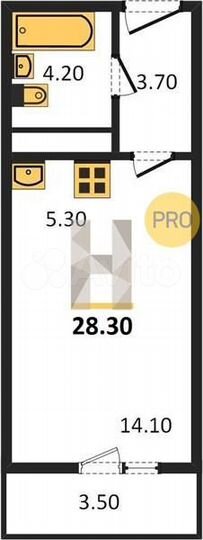 Квартира-студия, 28,3 м², 1/9 эт.