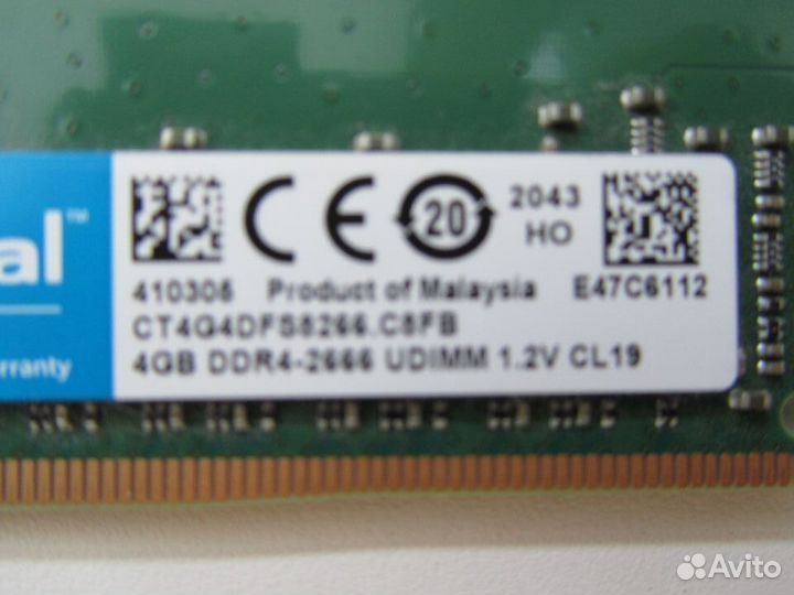 Оперативная память DDR4 Crucial 4GB - 2400MHz