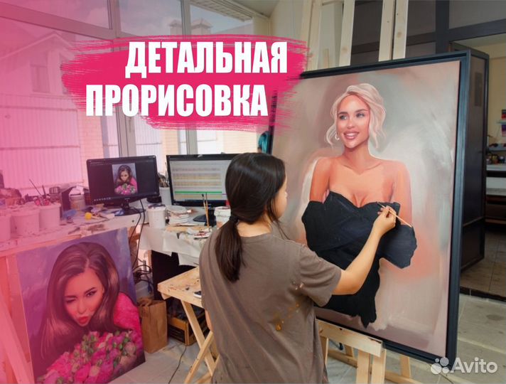Портрет маслом по фото на холсте на заказ Москва