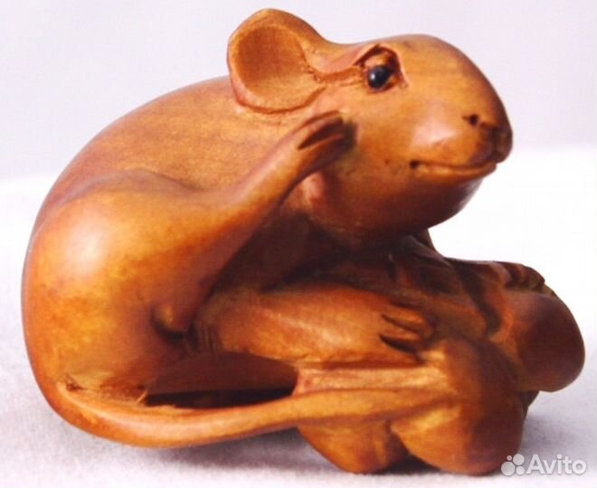 Статуэтка Мышь - Нэцкэ из Дерева Самшит ru*44