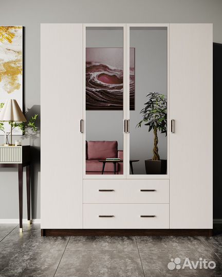 Шкаф распашной Космос 1600 4х-дверный с 2мя зеркал