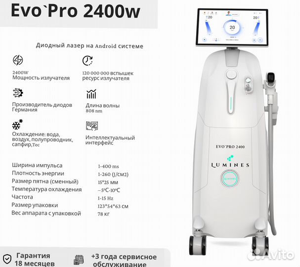 Диодный лазер для эпиляции люминес Evo’Pro 2400