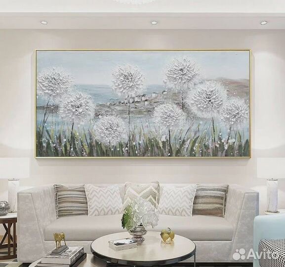 Картина маслом с Белыми одуванчиками