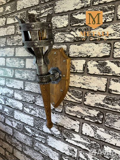 Светильник металл дерево Факел Ковка Ручная работа