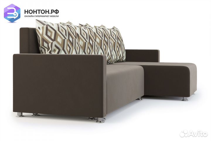 Диван угловой еврокнижка Челси коричневый / ромб к