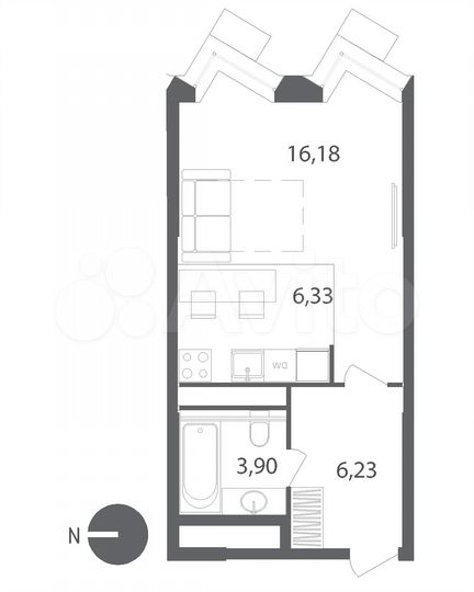 Квартира-студия, 32,6 м², 8/22 эт.
