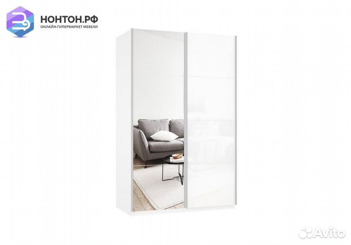 Шкаф-купе 2-х створчатый с зеркалом Прайм белый сн
