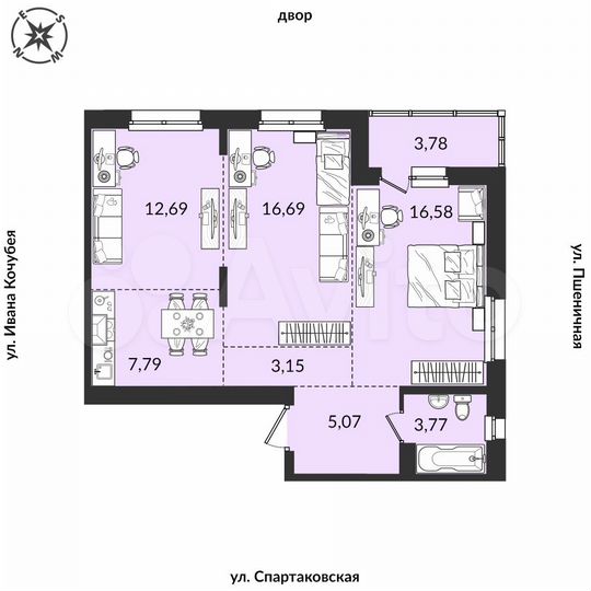3-к. квартира, 69,6 м², 11/12 эт.