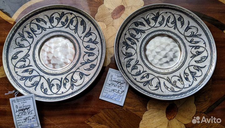 Чашка с блюдцем Кубачи серебро 875 чернь