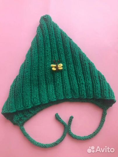 Чепчик Эльф для малыша 0-6 месяцев с бабочкой