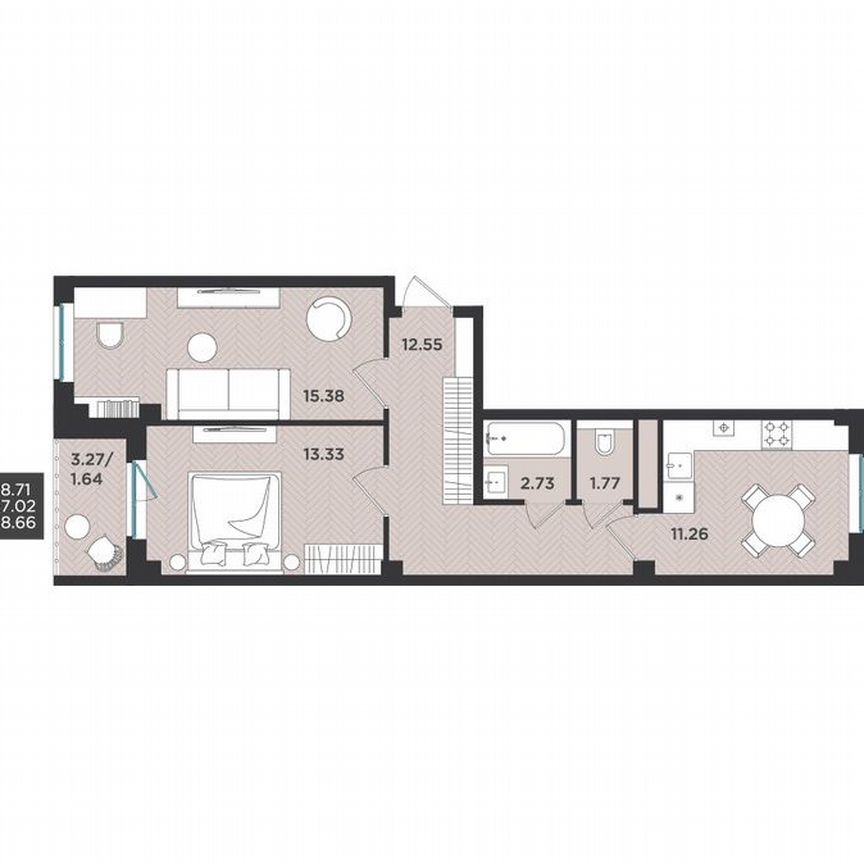 2-к. квартира, 58,7 м², 4/4 эт.