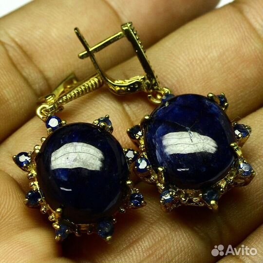 Серьги с натуральными сапфирами, 29х20,9 мм