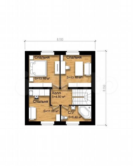 Дом 107 м² на участке 7,5 сот.