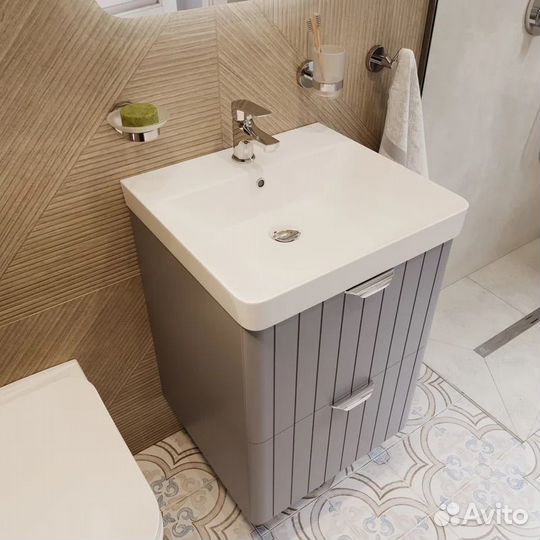 Тумба с раковиной stworki Ларвик 50 серая матовая