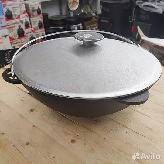 Казан чугунный походный с алюминиевой крышкой 8 л