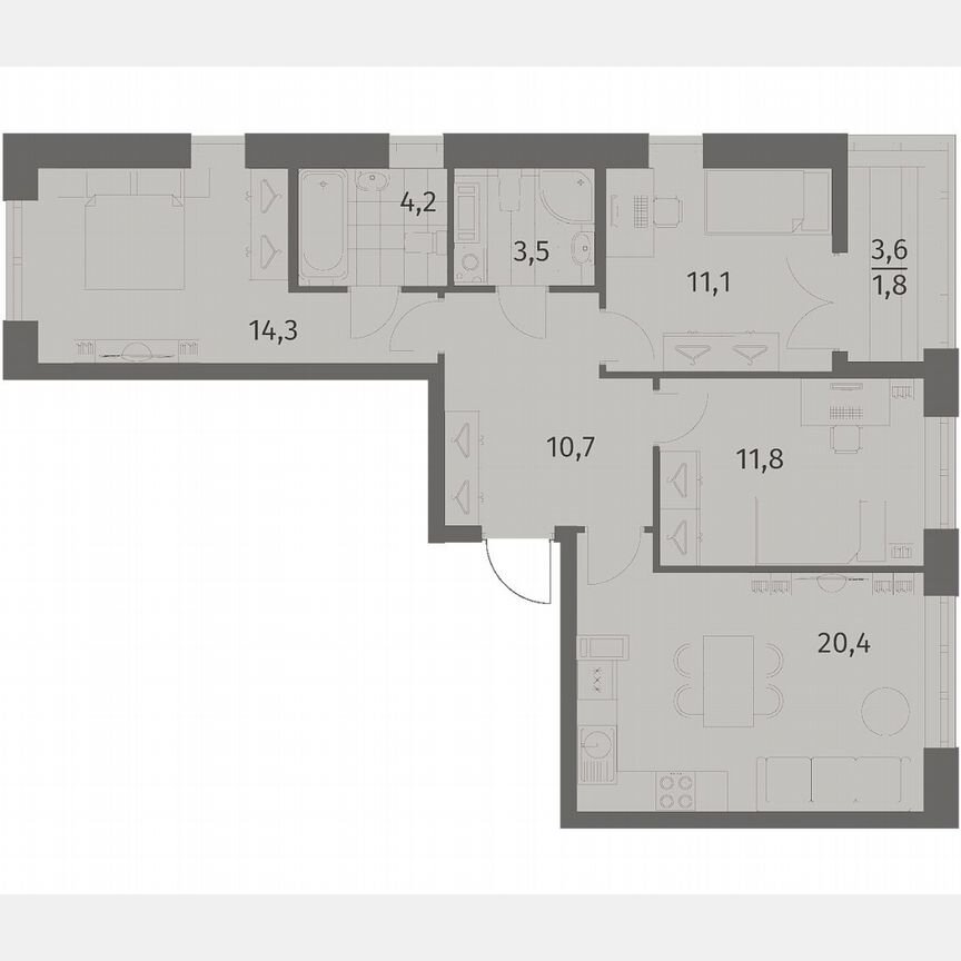3-к. квартира, 77,7 м², 7/11 эт.