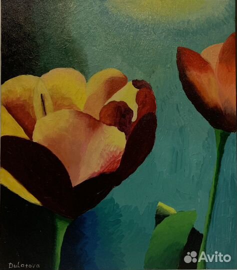 Картина маслом, тюльпаны