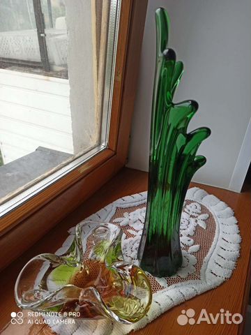 Вазы из цветного чешского стекла 80х г, винтаж