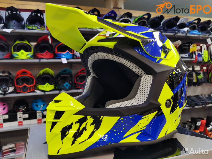 Шлем мото кроссовый GTX 633 fluo yellow/blue black