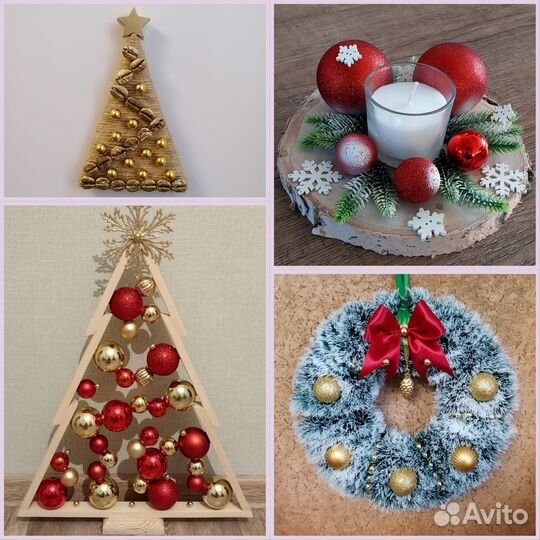 Деревянные ёлочки, Рождественские венки, магниты