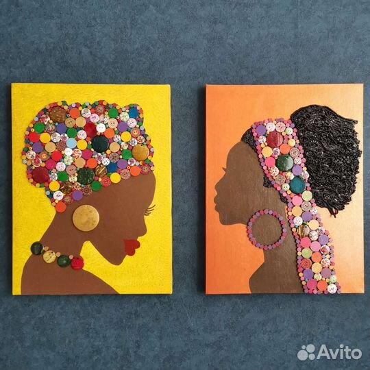 Картина из пуговиц, дерева, мозаика