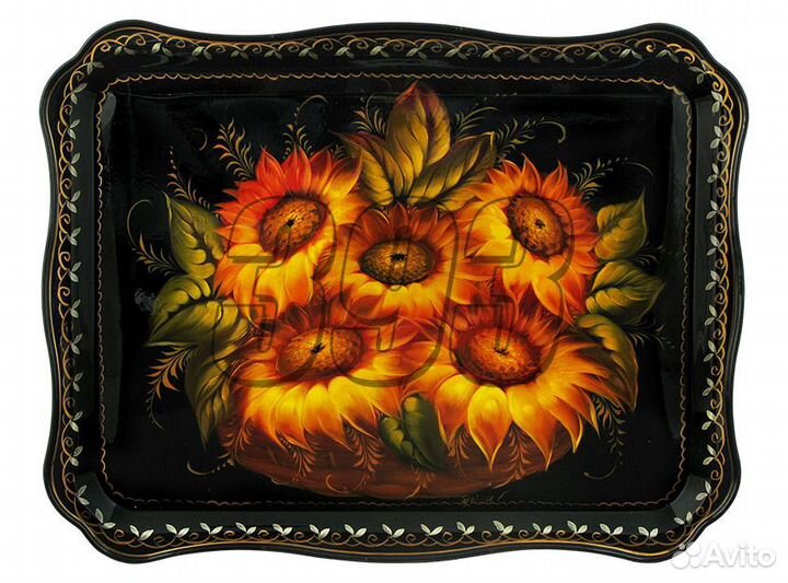 Поднос жостовский Корзина с Подсолнухами на (7324)