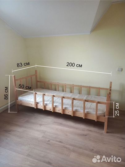 Кровать детская (сосна) с матрасом 80х200 см
