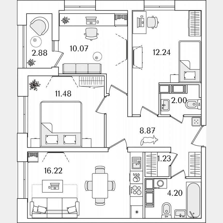 3-к. квартира, 67,8 м², 16/22 эт.