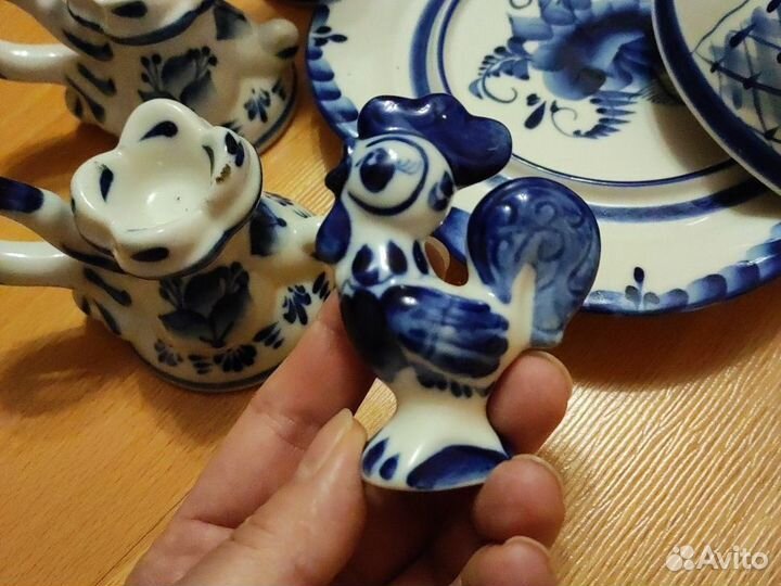 Гжель СССР подсвечники, солонка, под яйцо, петух