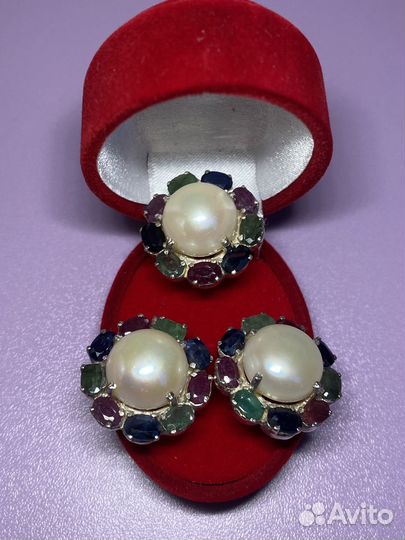 Серебряный комплект с натуральными камнями