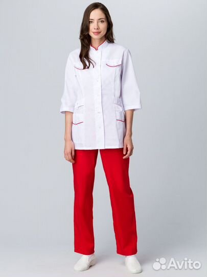 Костюм женский Орхидея медицинский белый/красный