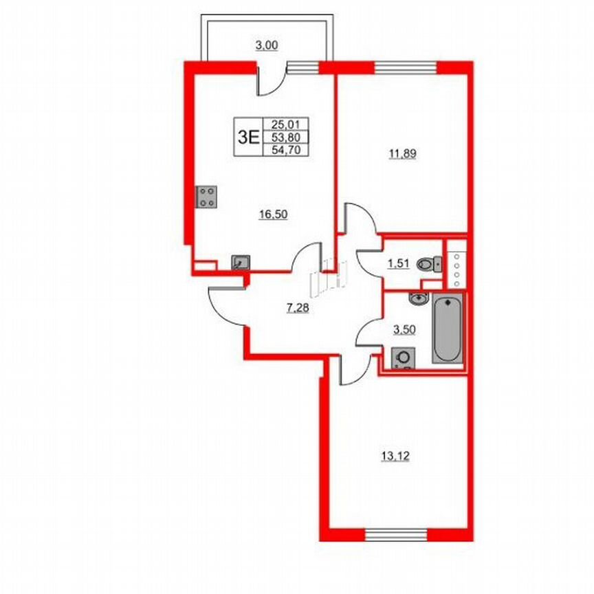 2-к. квартира, 54,7 м², 6/15 эт.