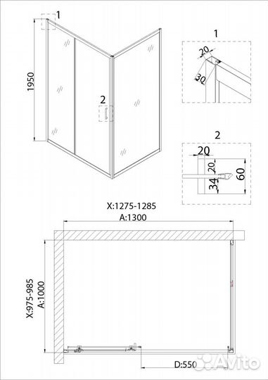 Душ. дверь Niagara 130x195 1 место ng-62-13a