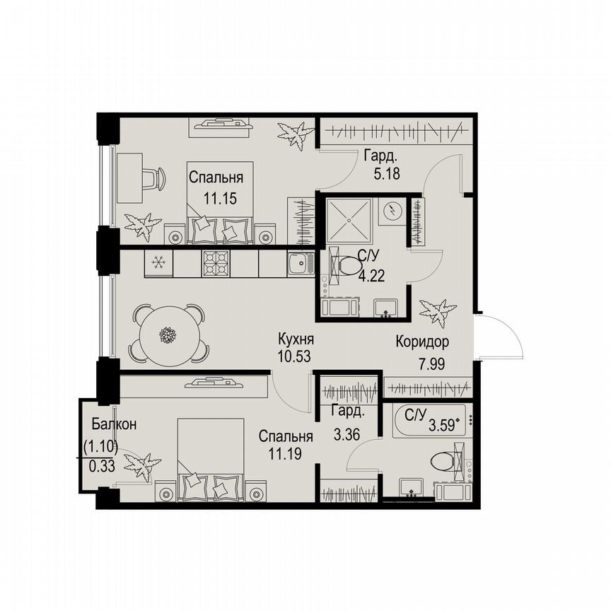 2-к. квартира, 57,5 м², 3/6 эт.