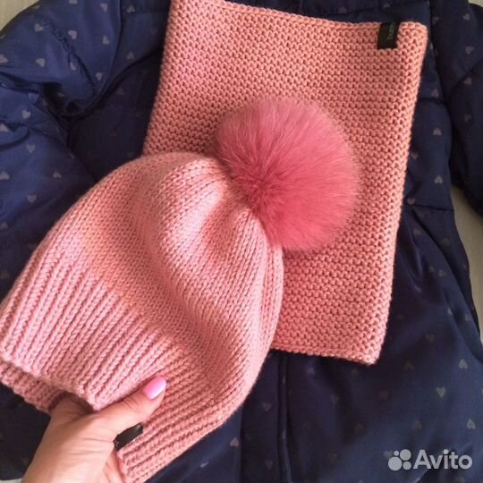 Шапка с помпоном и снуд