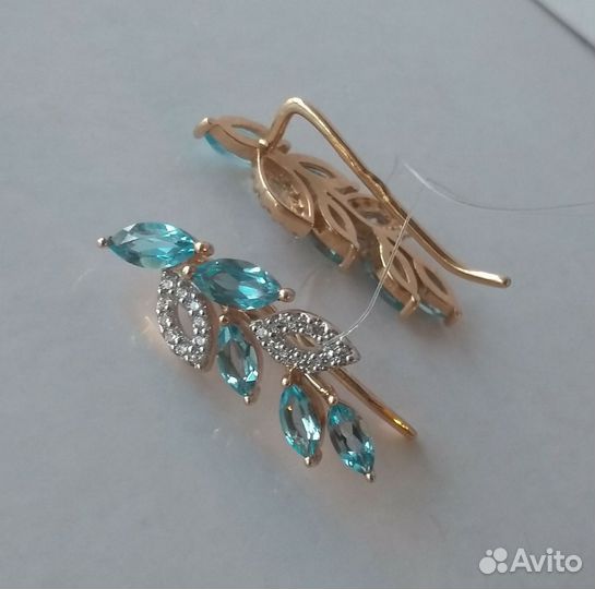 585 серьги каффы с топазами Новые 4189/гр