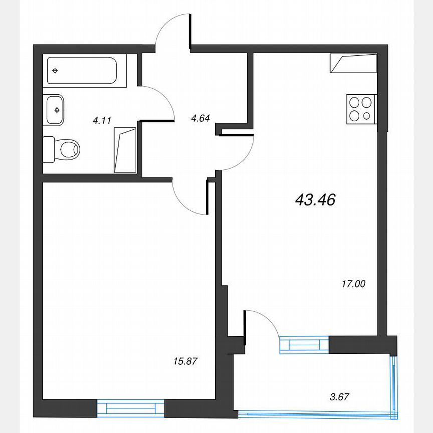 1-к. квартира, 45,3 м², 7/22 эт.