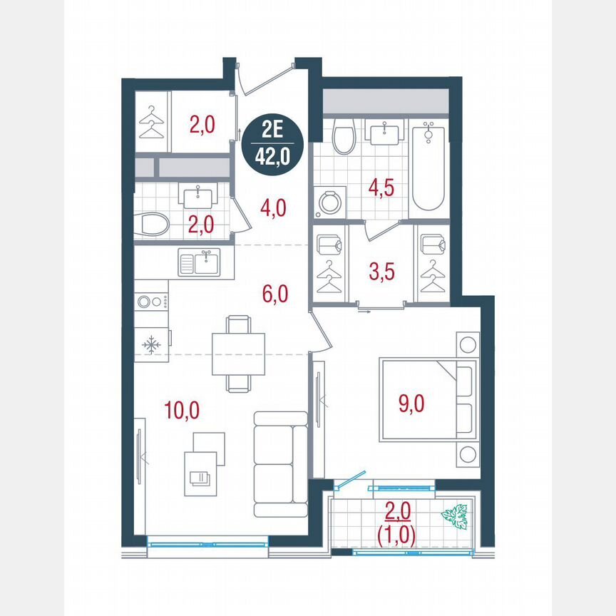 2-к. квартира, 42 м², 12/32 эт.