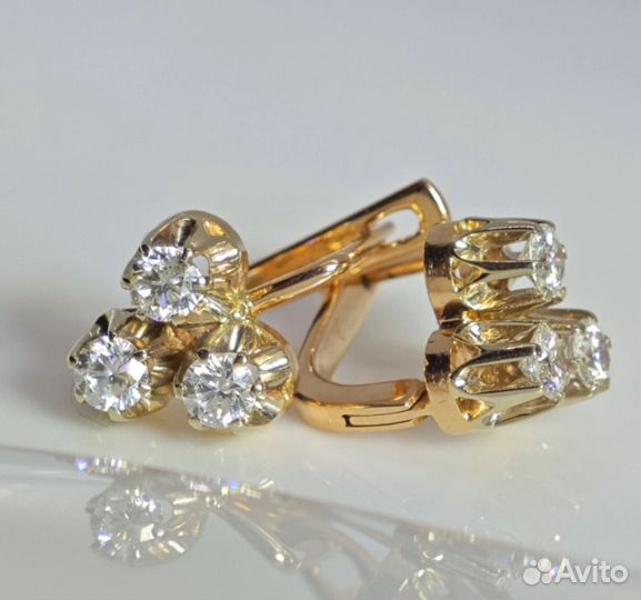 Золотые серьги СССР Ежевики с бриллиантами 583