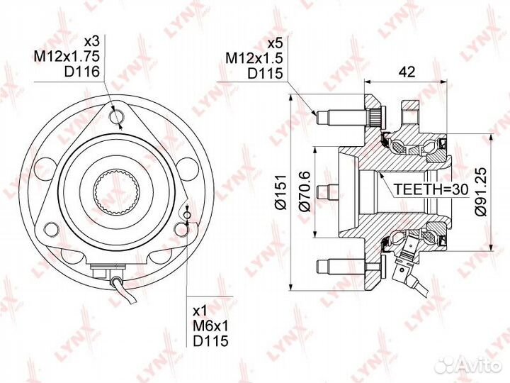 Ступица передняя в сборе lynxauto WH1070