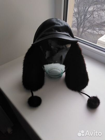 Шапочка, натуральная кожа+норка