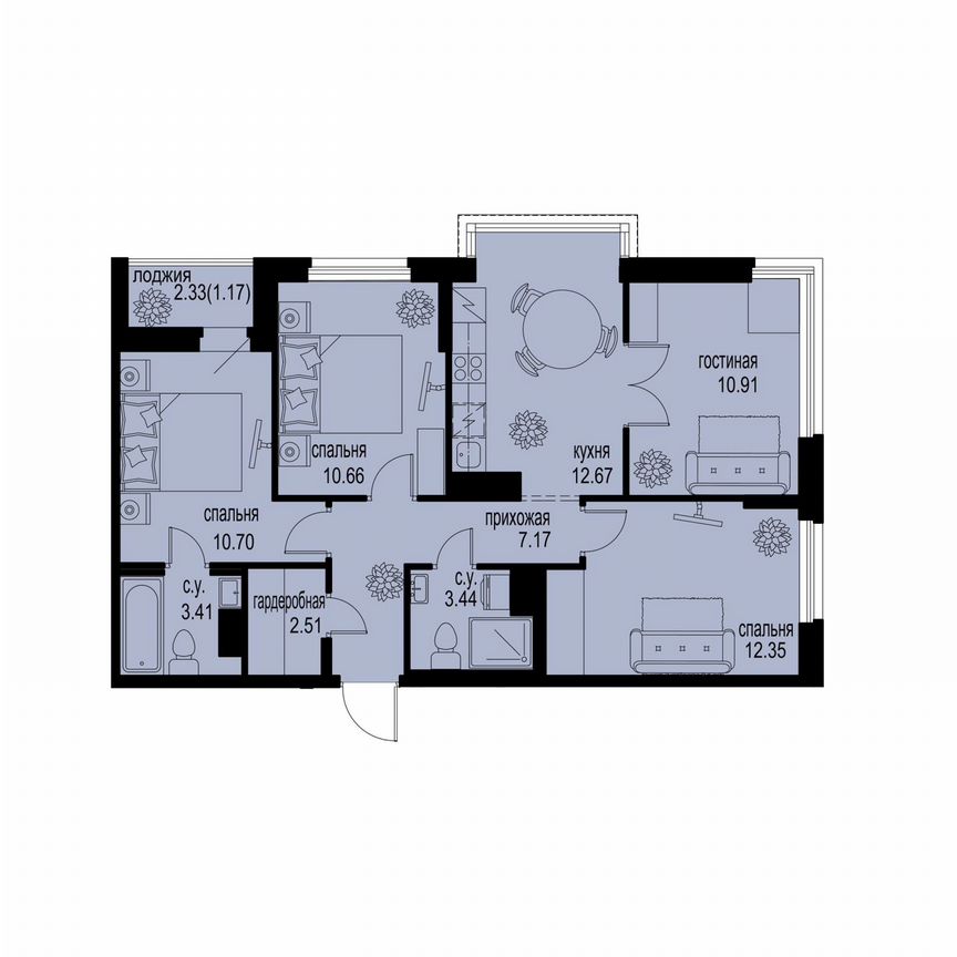 4-к. квартира, 75 м², 7/12 эт.