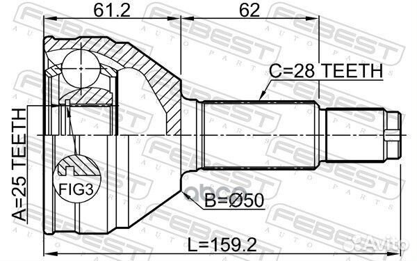 Шрус наружный 25x50x28 chery mikado B11 06-12 1