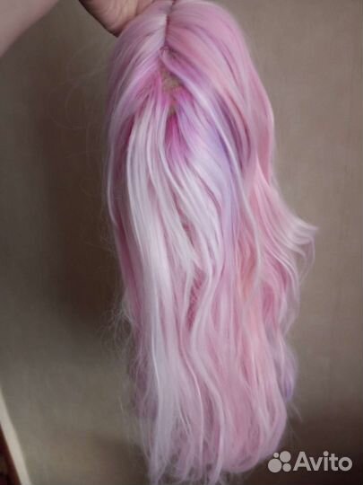 Парик белый розовый аниме косплей длинный