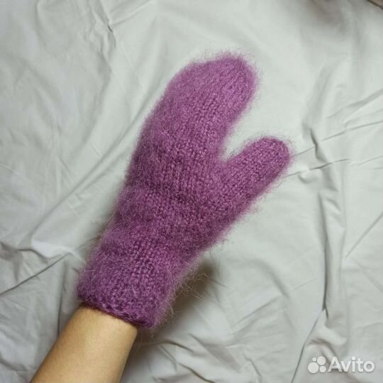 Комплект шапка, шарф и варежки ручной вязки