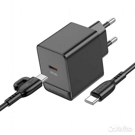 Зарядное 30W + кабель Type-C на Type-C 1м, borofon