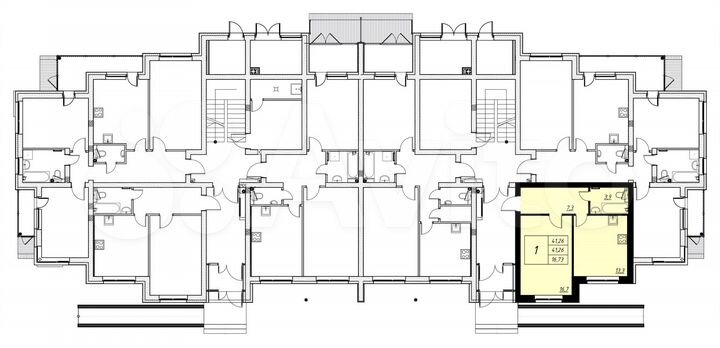 1-к. квартира, 41,3 м², 1/4 эт.
