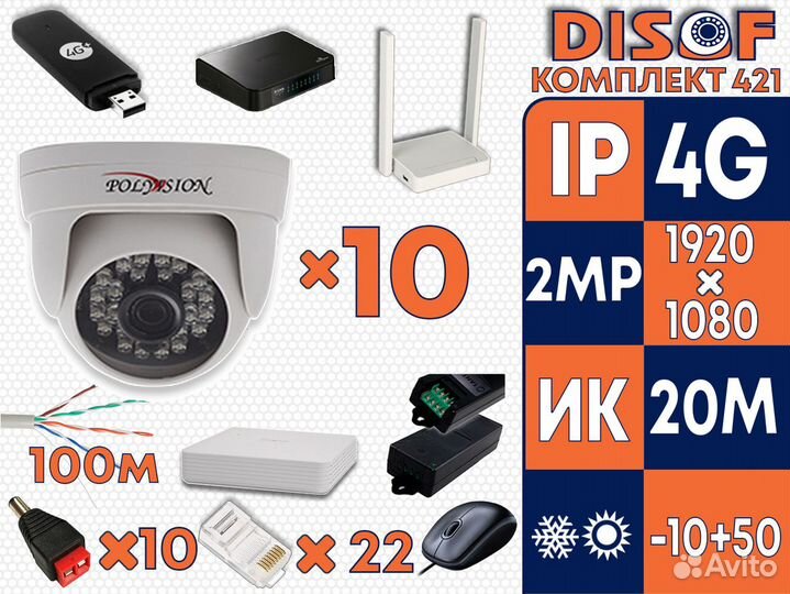 Видеонаблюдение комплект IP с 4G №421